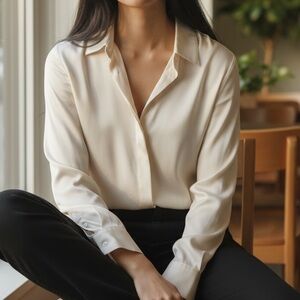 cloth & stone Cream Button-Down Silk-Look Shirt